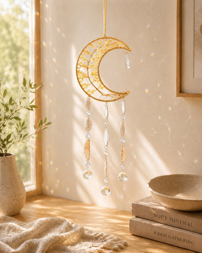 Golden Citrine Moon Crystal Suncatcher