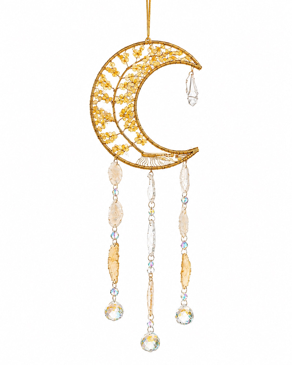Golden Citrine Moon Crystal Suncatcher