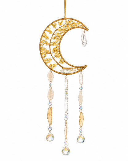 Golden Citrine Moon Crystal Suncatcher
