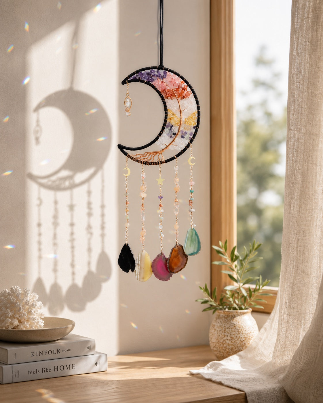 Celestial Rainbow Moon Wall Hanging